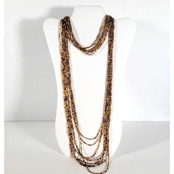48" Long Brown Tan Seed Bead Necklace Boho Multistrand India Handmade  NEW - Picture 1 of 8
